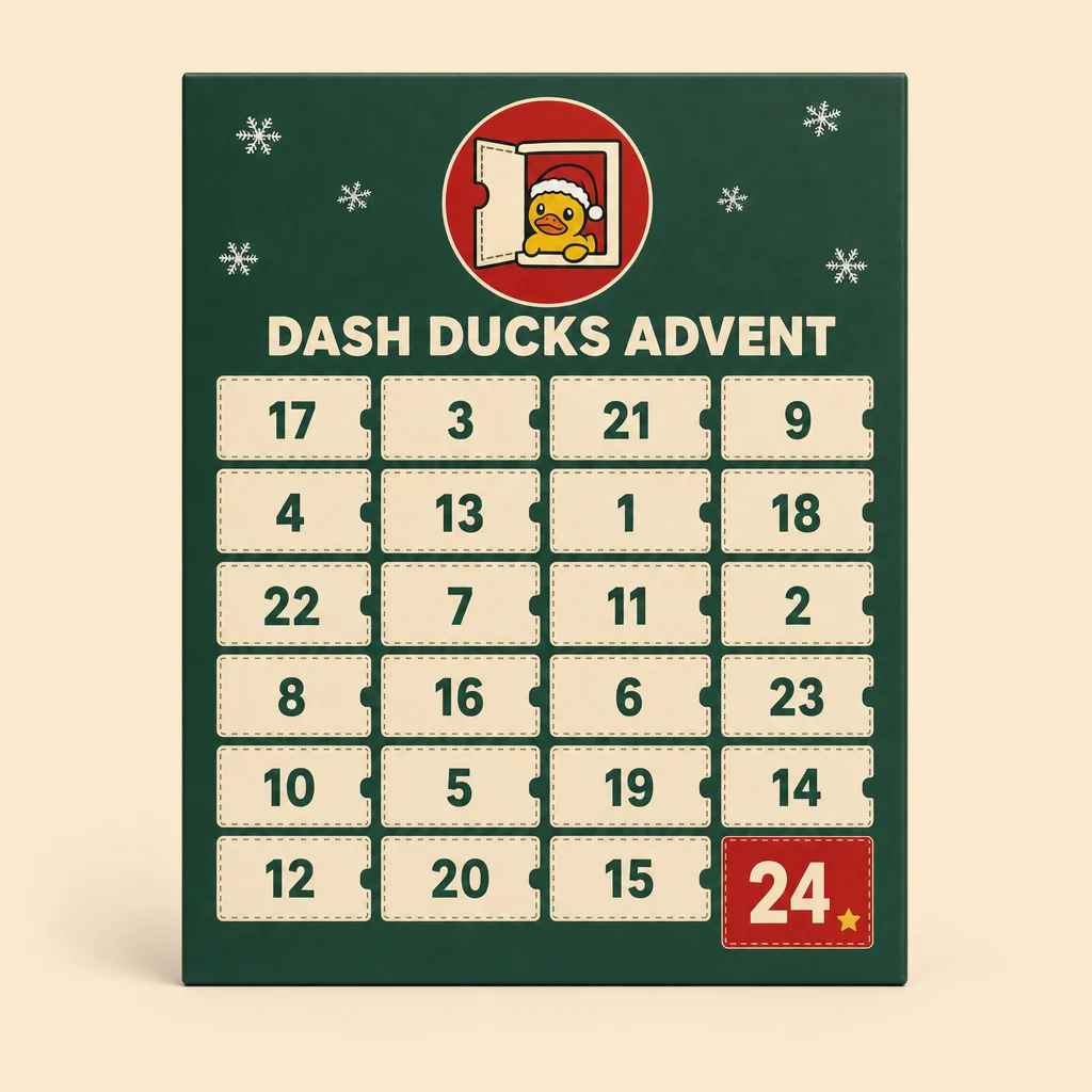 Dash Ducks Advent calendar box with 24 numbered doors